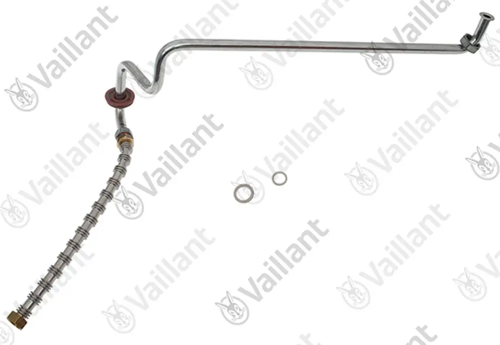 Vaillant Gasrohr mit gebogenem Ende. Enthält Dichtungen und einen Verbindungsabschnitt. Geeignet für Gasinstallationen.